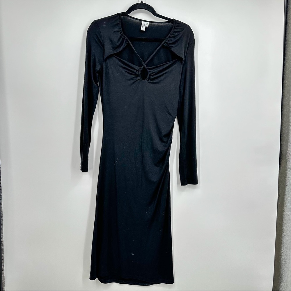 & Other Stories Black Cut Out Long Sleeve Black Midi Bodycon Dress Size Small